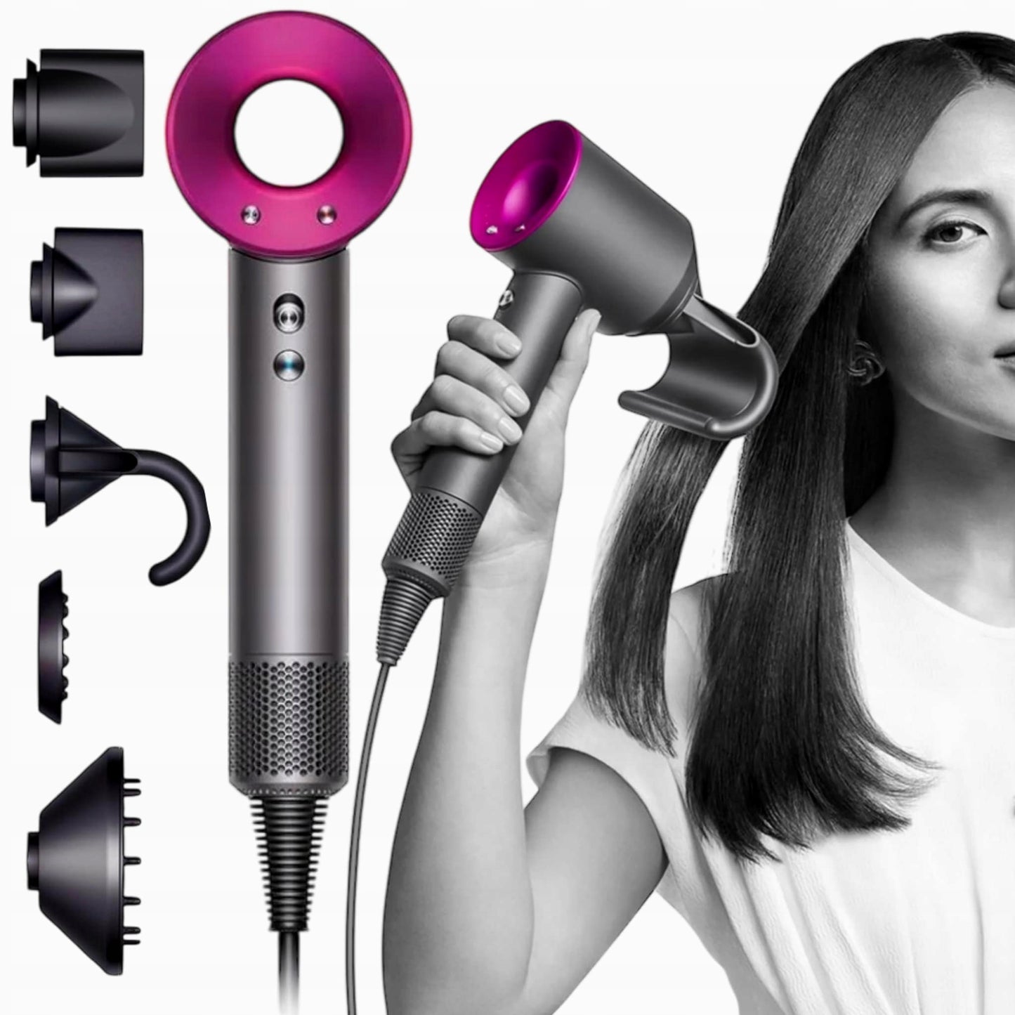 Secador iónico tipo dyson con accesorios